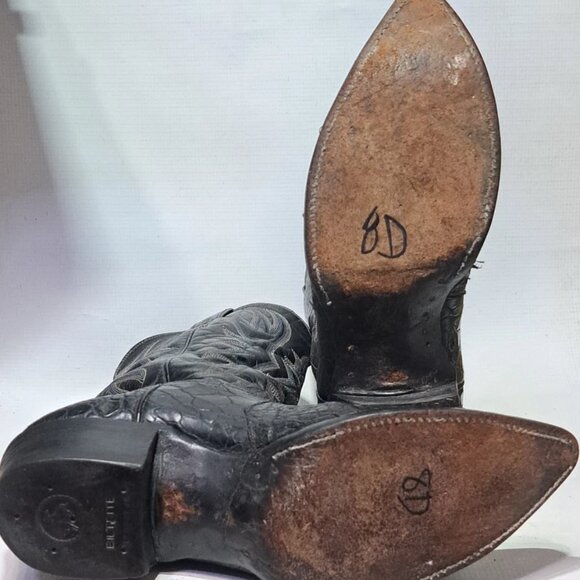 Vtg Justin 9302 Sea Turtle print Boots White Label Pre-Ban Black Western Cowboy - Picture 10 of 16